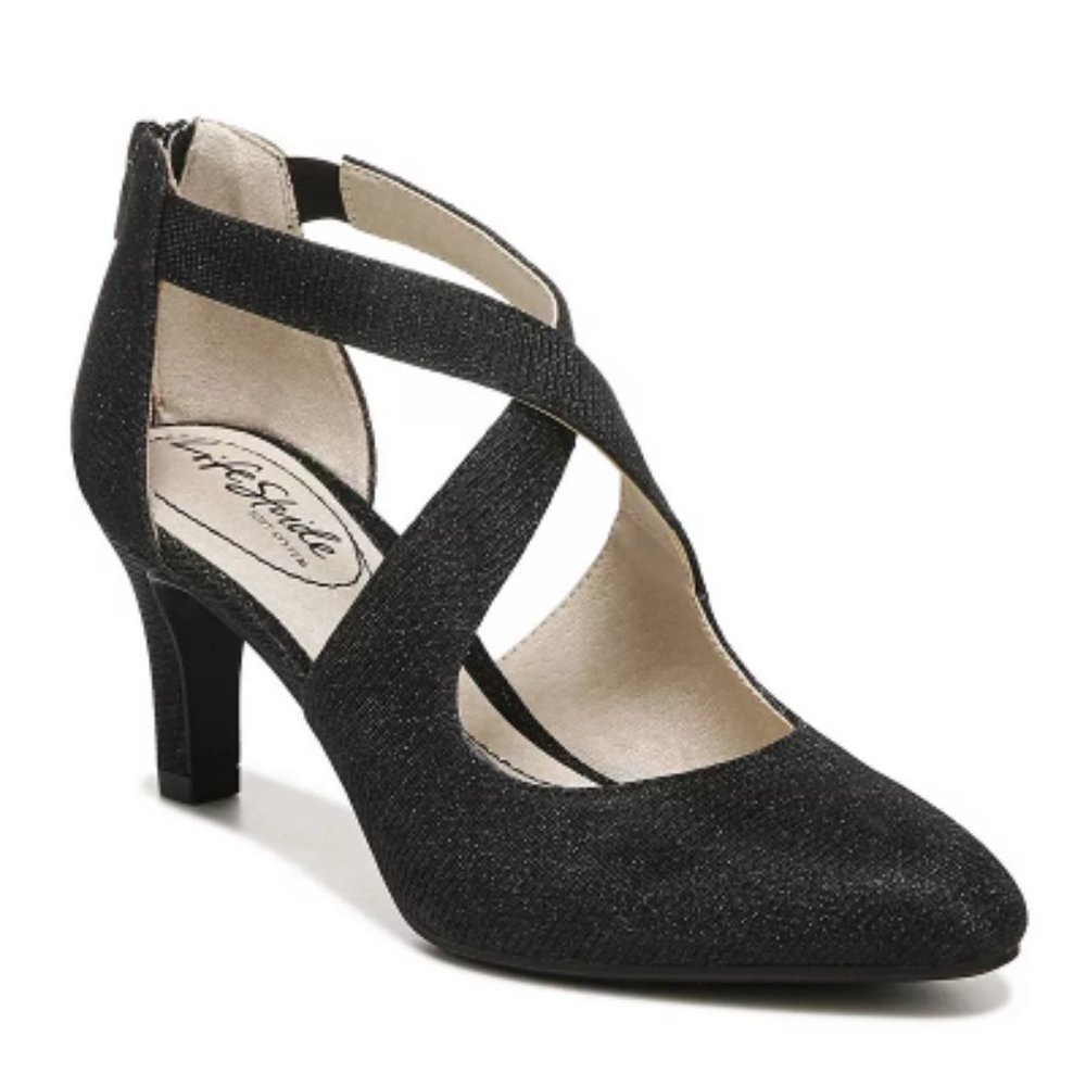 Giovanna 3 black glitter pump